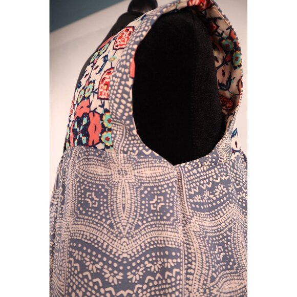 Knox Rose Boho Chic Sleeveless Blouse - Blue & Beige Pattern Floral Size XS - Picture 5 of 11